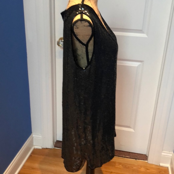 Black V Neck Sequins Tank Party Dress - Picture 5 of 6